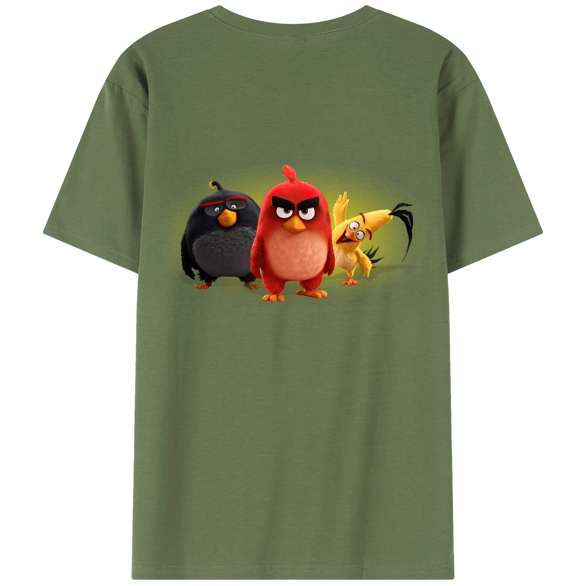 （画像用） Angry Birds アングリーバード 綿100％ メンズ半袖Tシャツ（バックプリント） 通気性